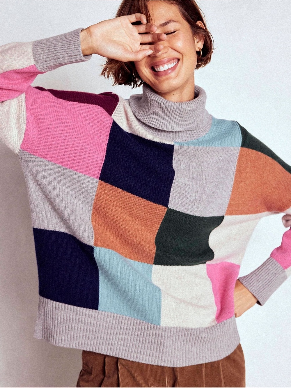 Boden Womens Polly Wool Roll Neck Jumper Sweater Oversized Colorful Size Small